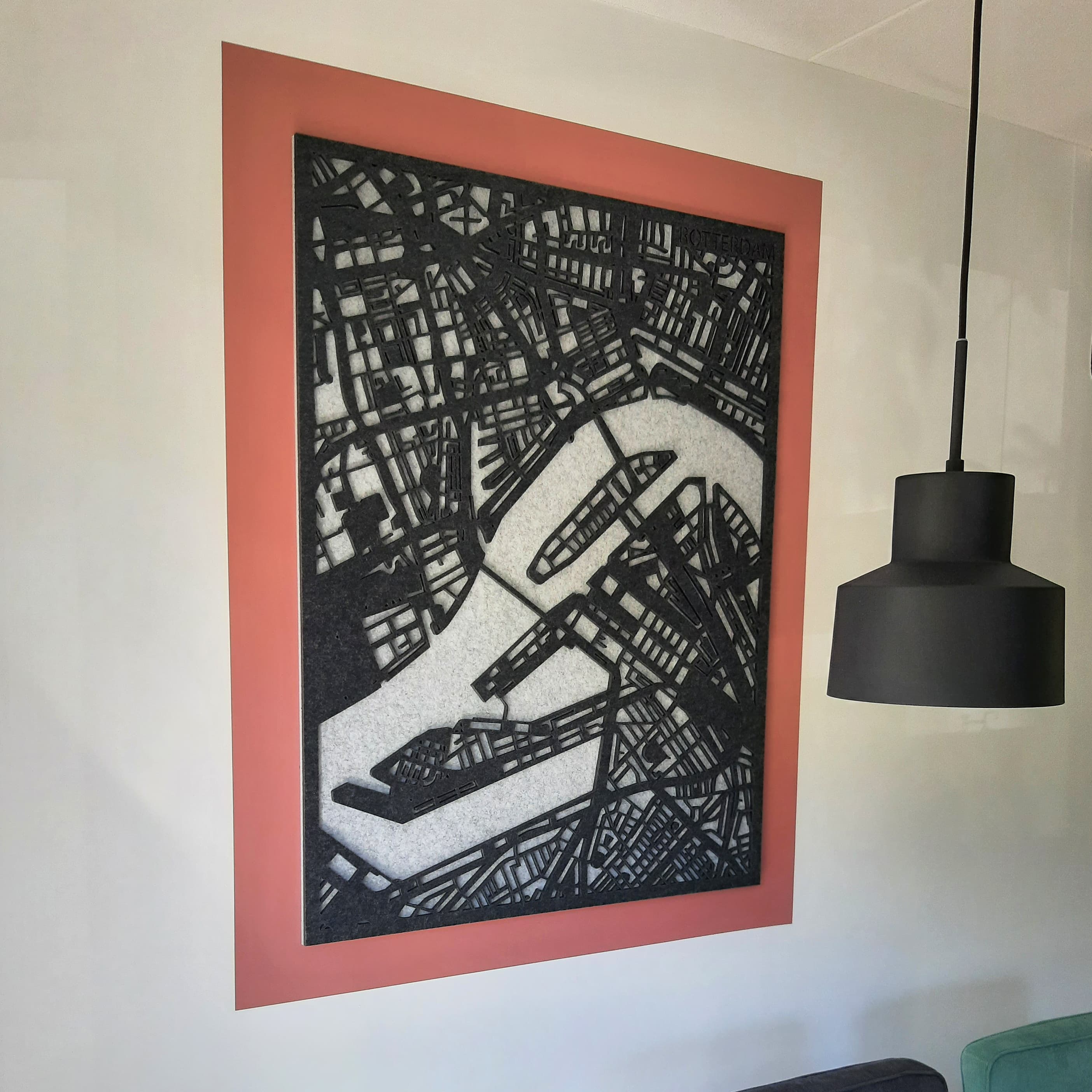 EASYfelt PET-vilt akoestisch wandpaneel | City Map Rotterdam | Zelfklevend | Eetkamer