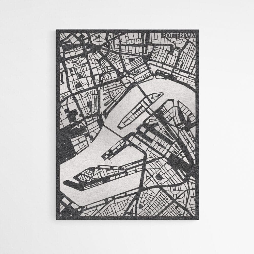 EASYfelt PET-vilt akoestisch wandpaneel | City map Rotterdam | Zelfklevend