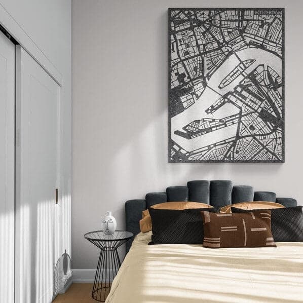 EASYfelt PET-vilt akoestisch wandpaneel | City map Rotterdam | Zelfklevend | Slaapkamer